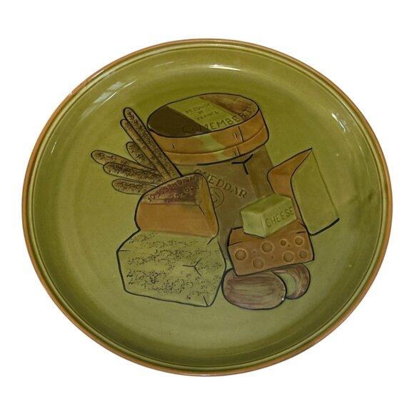 Vintage Los Angeles Potteries Cheese Platter Plate 14.5" Green USA #505 - Picture 9 of 9
